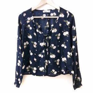 Hollister Floral Front Lace-Up Boho Top